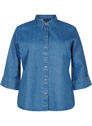 Denimskjorte med rhinesteiner og 3/4 ermer, Bl. Denim Rhinestone