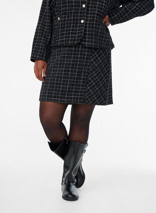 Zizzi Rutete skjørt, Black Check, Model image number 3