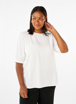 Zizzi Viskosebluse med 1/2-ermer, Bright White, Model image number 0