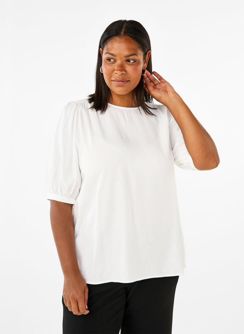 Viskosebluse med 1/2-ermer, Bright White, Model image number 0