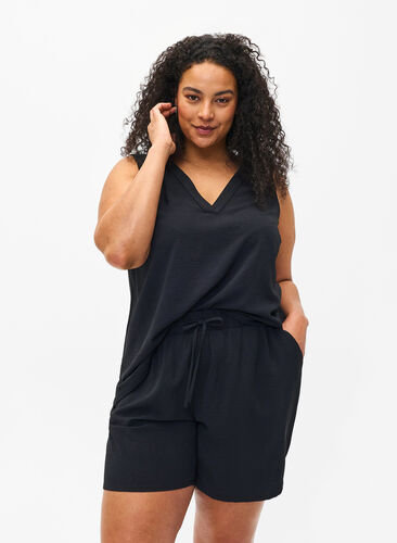 Shorts med lommer og elastisk linning, Black, Model image number 0