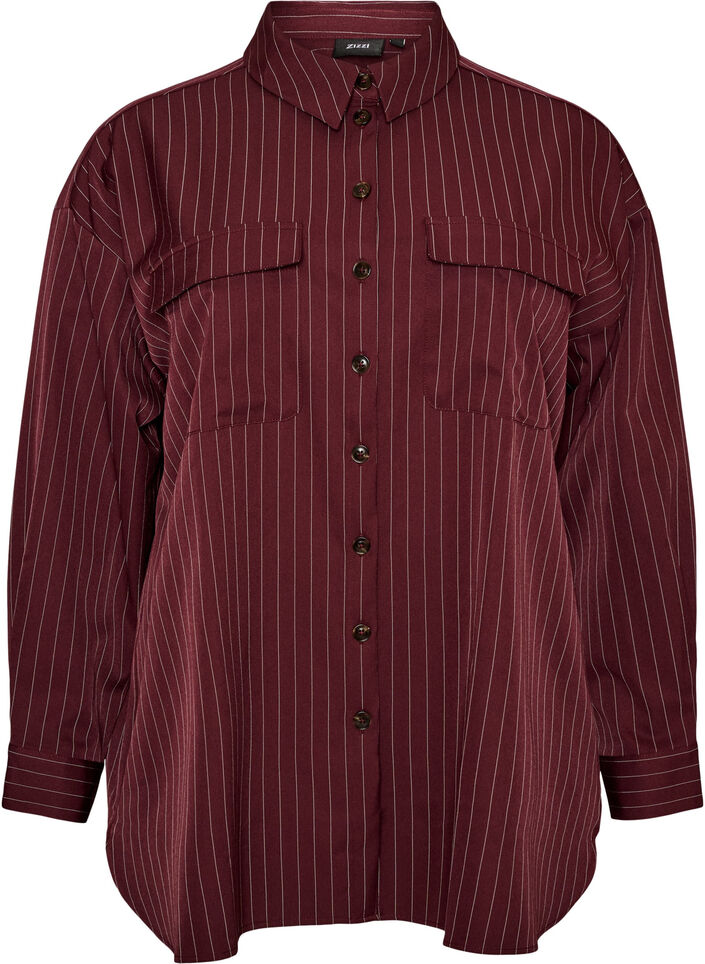 N&aring;lestripet skjorte med brystlommer, R&oslash;d, Packshot image number 0