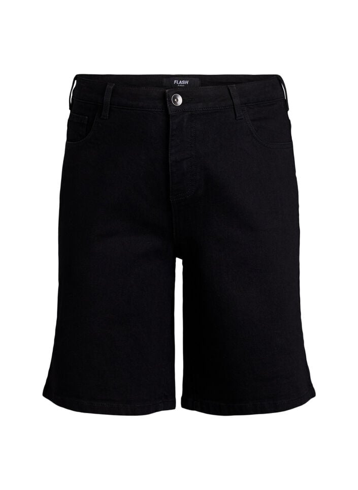 L&oslash;se denimshorts med h&oslash;y midje, Svart, Packshot image number 0