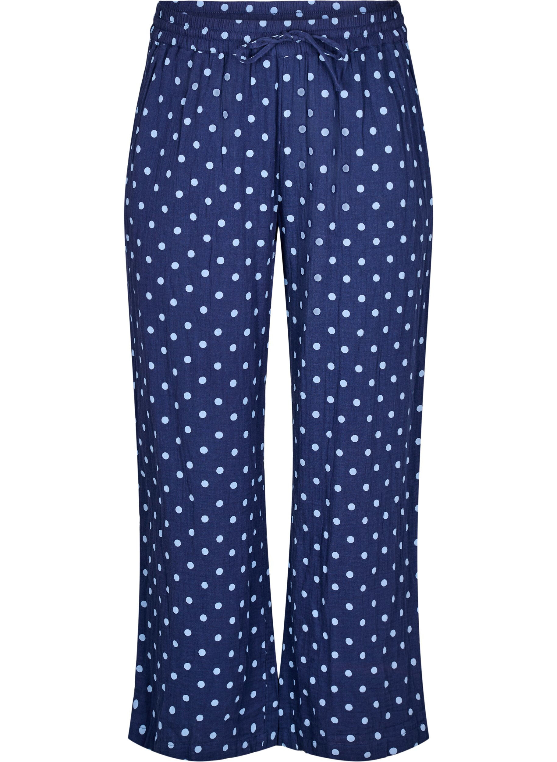 L&oslash;se bukser i bomullsmuslin med polka dots