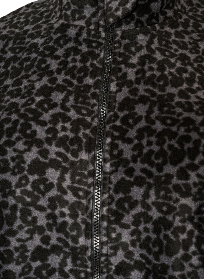 Fleecejakke med leopardm&oslash;nster og h&oslash;y krage, Svart, Packshot image number 2