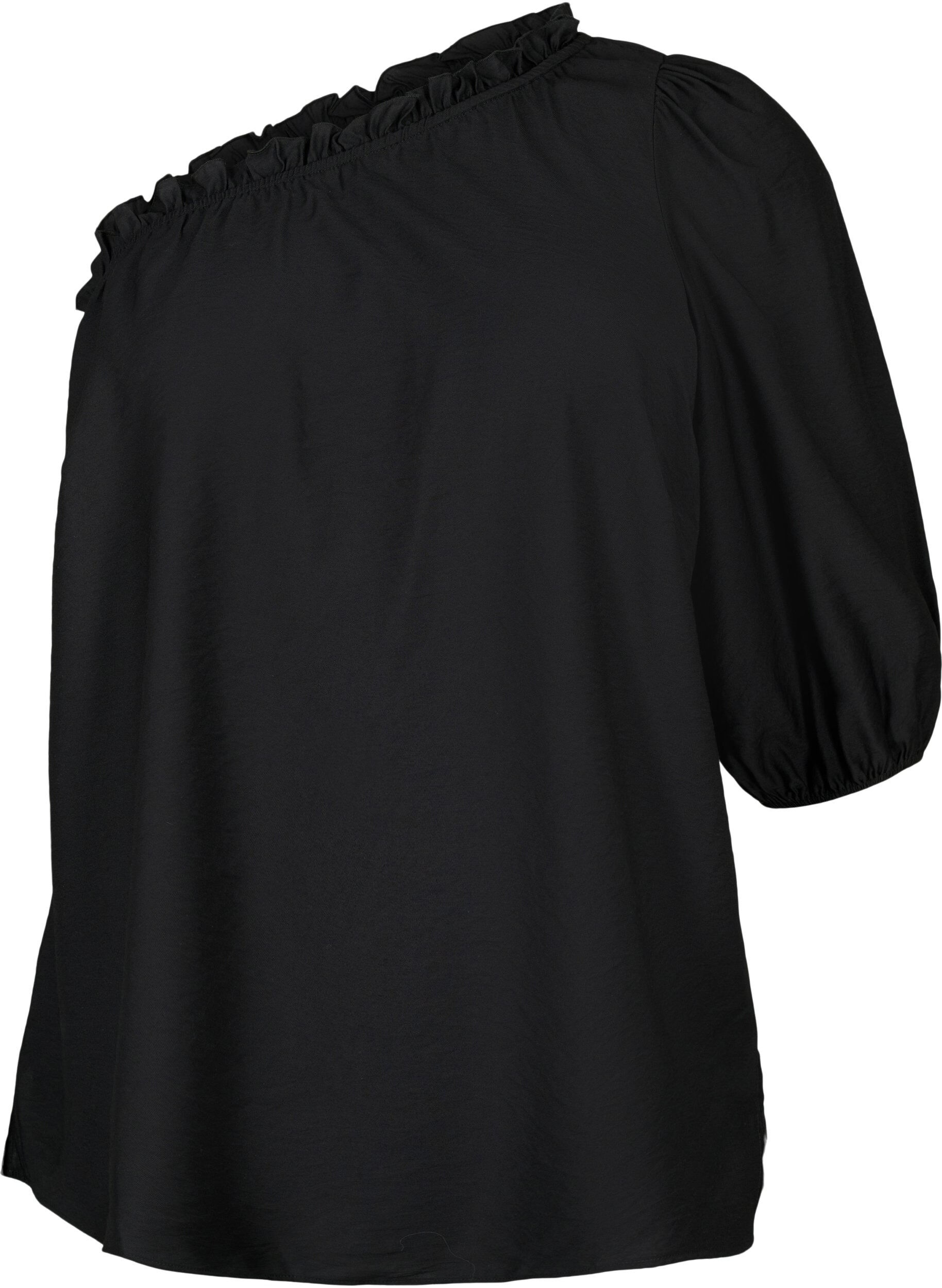 Zizzi One-shoulder bluse i viskose, Svart, Packshot image number 0
