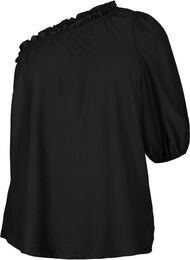 One-shoulder bluse i viskose, Black