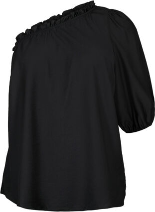 Zizzi One-shoulder bluse i viskose, Svart, Packshot image number 0