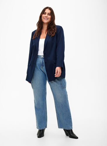 Klassisk blazer med knappelukking, Navy Blazer, Model image number 2