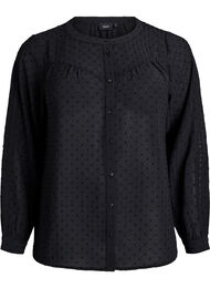 Skjorte med teksturert prikkemønster og broderidetaljer, Black