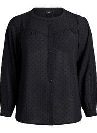 Skjorte med teksturert prikkemønster og broderidetaljer, Svart Skjorte med teksturert prikkemønster og broderidetaljer