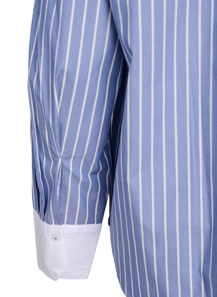 Stripete skjorte med kontrastmansjetter, Blue w. White Stripe, Packshot