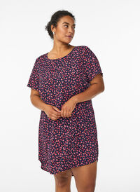 Kjole med trykk og korte ermer, Blå Kjole med trykk og korte ermer, Blå, Model