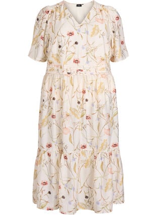 Zizzi Blomstret midikjole med A-form, Beige, Packshot image number 0
