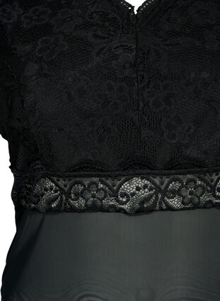 Kroppstrømpe med blondekant og V-hals, Black, Packshot image number 2