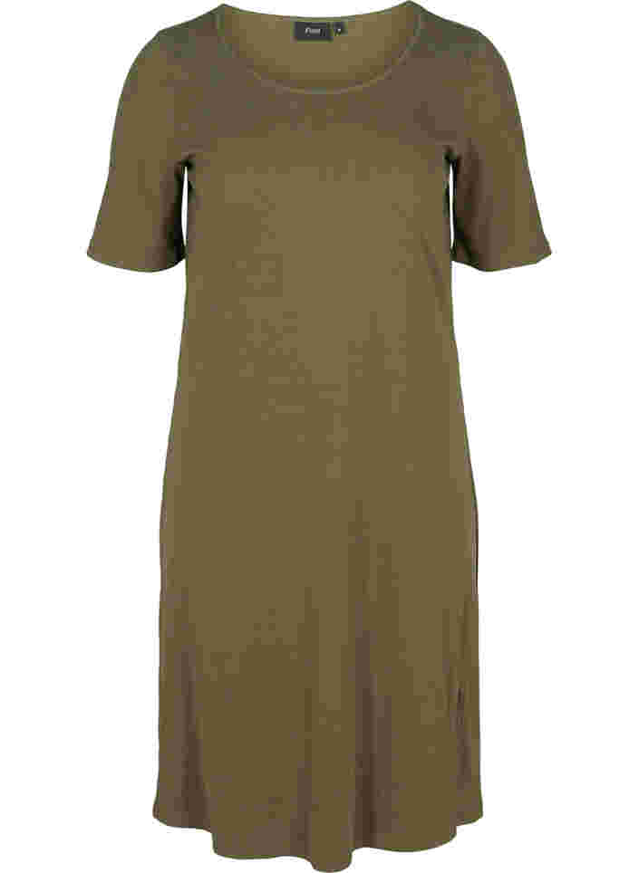 Kortermet kjole i et ribbet materiale, Ivy Green, Packshot image number 0
