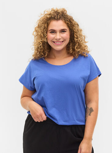 T-skjorte i bomullsmiks, Dazzling Blue, Model image number 0