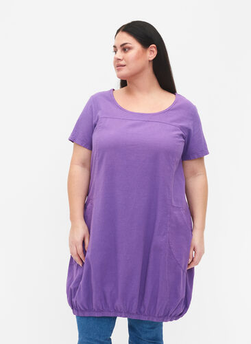 Kortermet kjole i bomull, Deep Lavender, Model image number 0