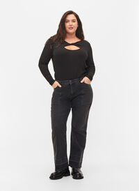 Wide fit jeans med høyt liv, Grey Denim, Model
