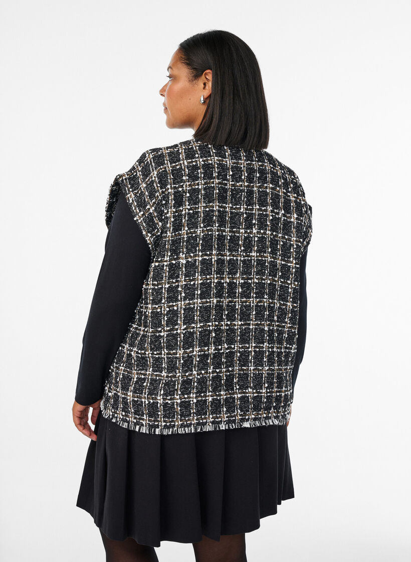 Rutete vest med dekorative knapper, Black w. White, Model image number 2