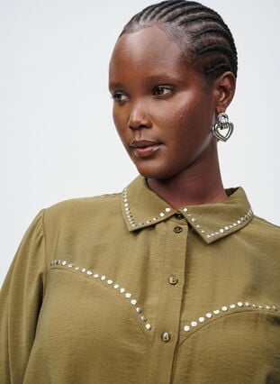 Zizzi Skjorte med nagler, Dark Olive, Image image number 0