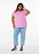 Stripete T-skjorte med V-hals, Rosa, Model image number 1