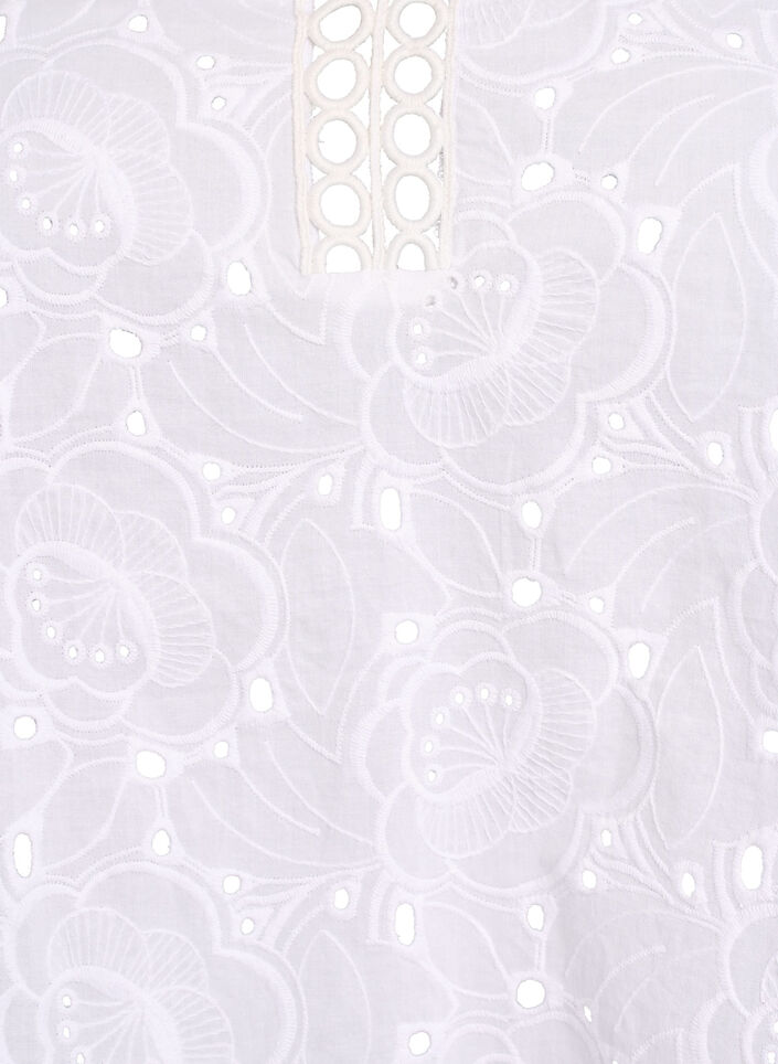 Langermet bomullsbluse med broderie anglaise, Hvit, Packshot image number 2