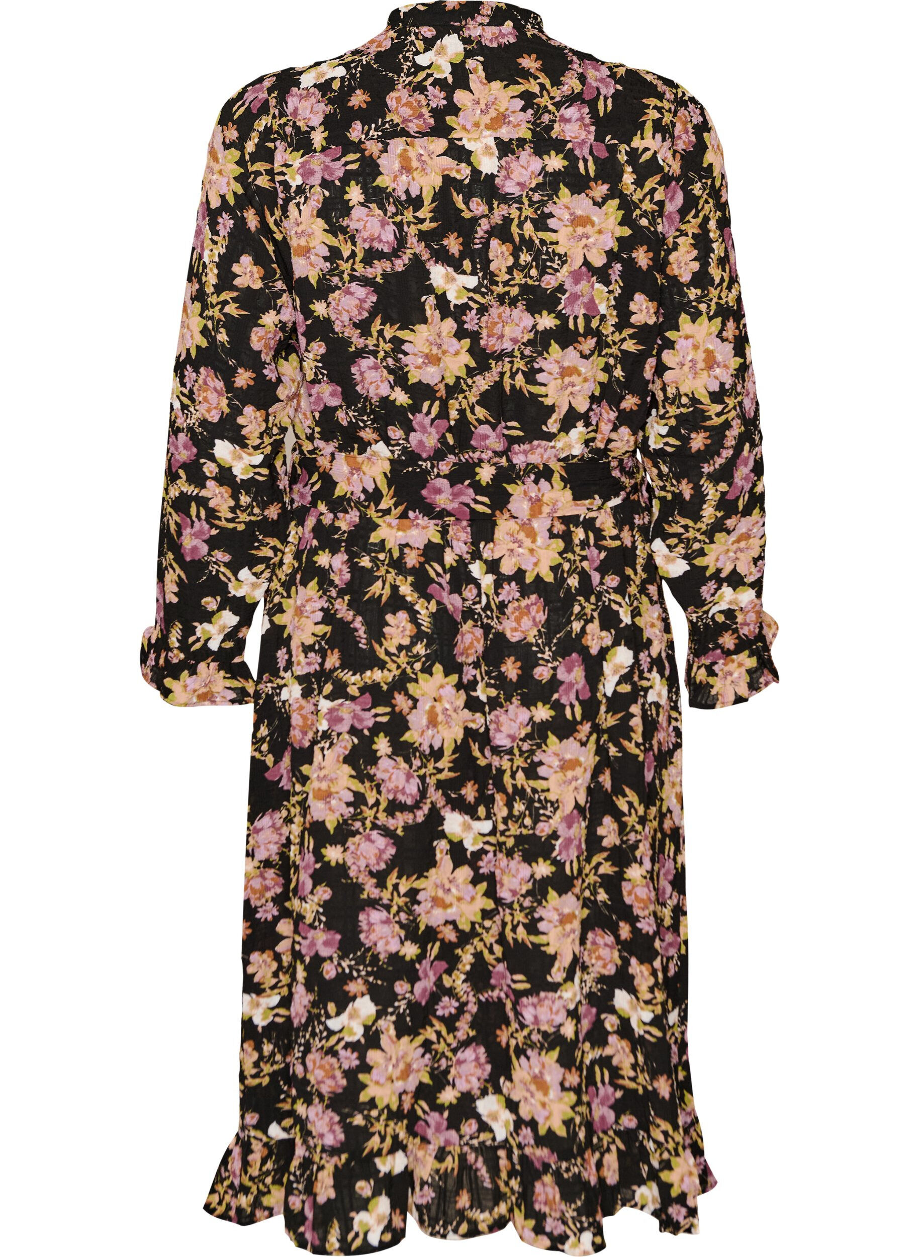 ZizziMidikjole med blomstertrykk og avtakbart knytebelte, Svart, Packshot image number 1
