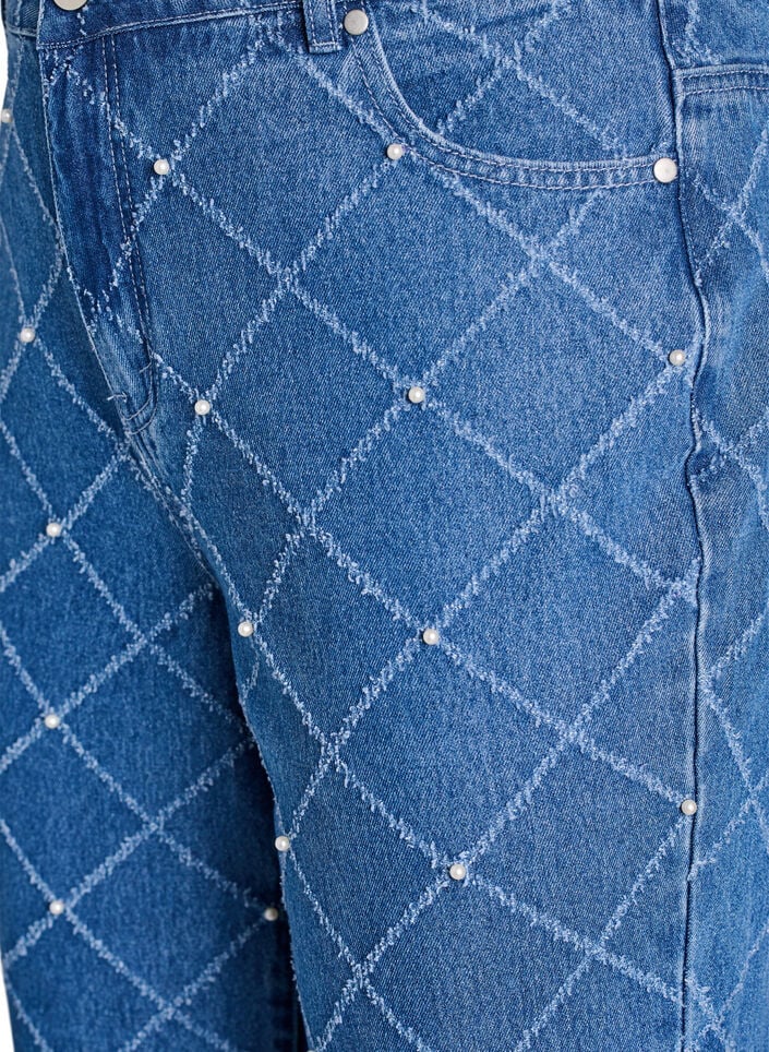 Kiana jeans med høy midje og slitt mønster, Blå, Packshot