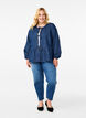 Peplumbluse i denim med snøring, Blå, Model image number 1