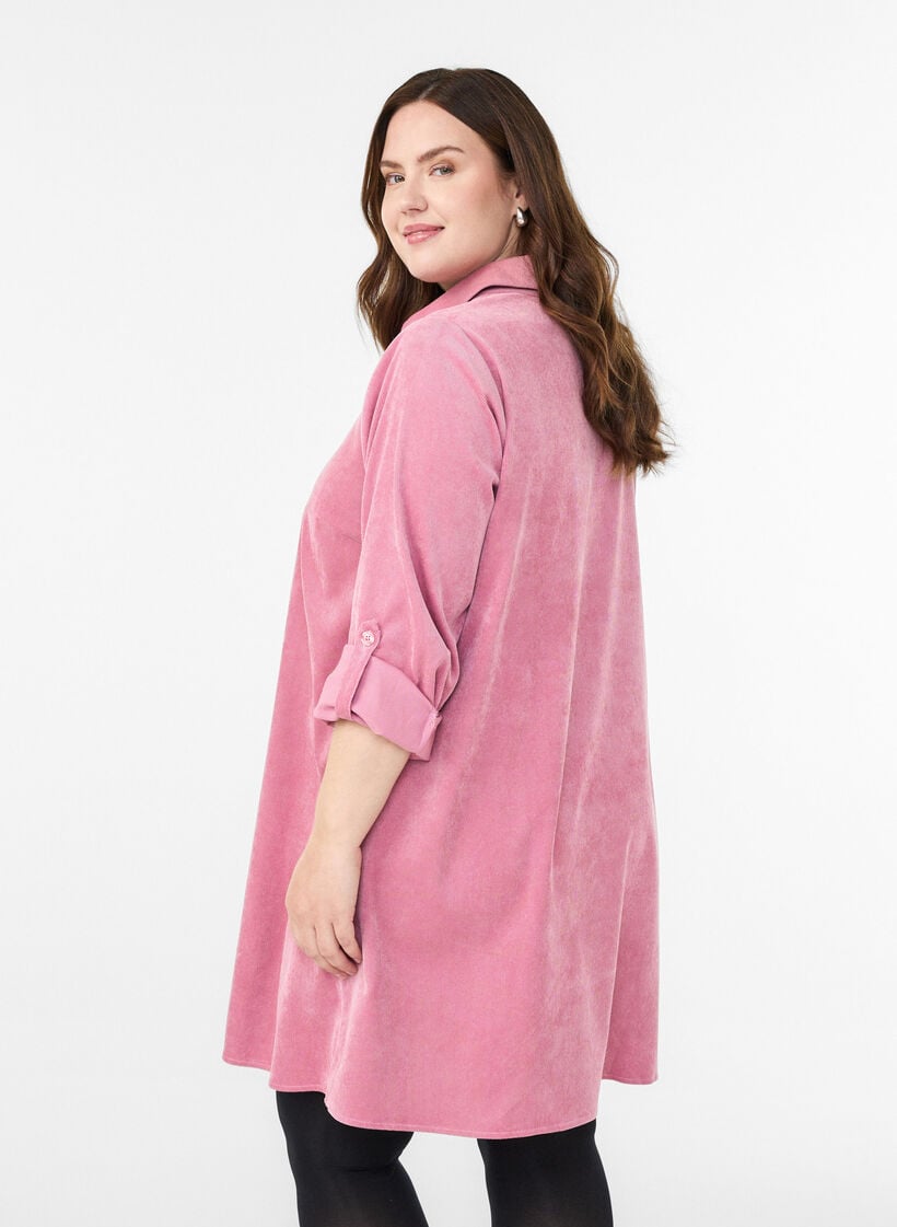 Cordkjole med glidelås og 3/4-ermer, Rosa, Model image number 2
