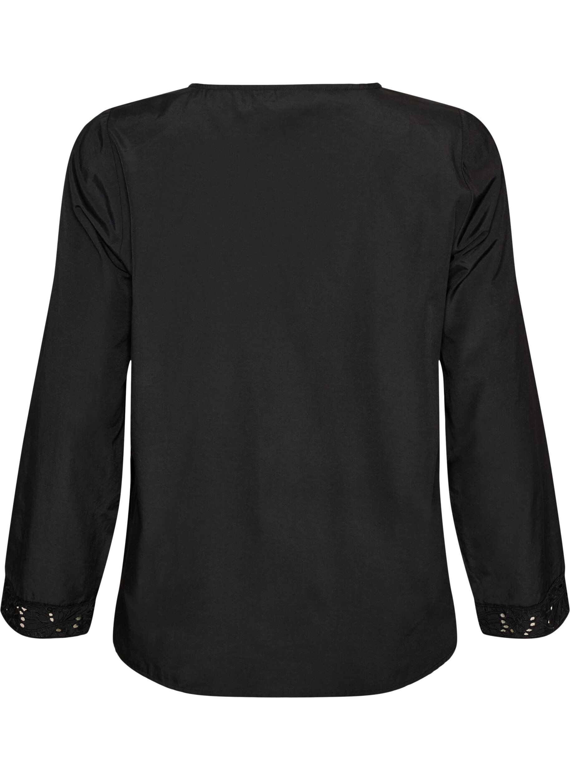 ZizziSkjortebluse med broderie anglaise, Svart, Packshot image number 1