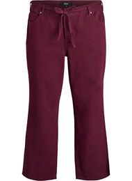 Fargede jeans med høy midje og knytebelte, Rød