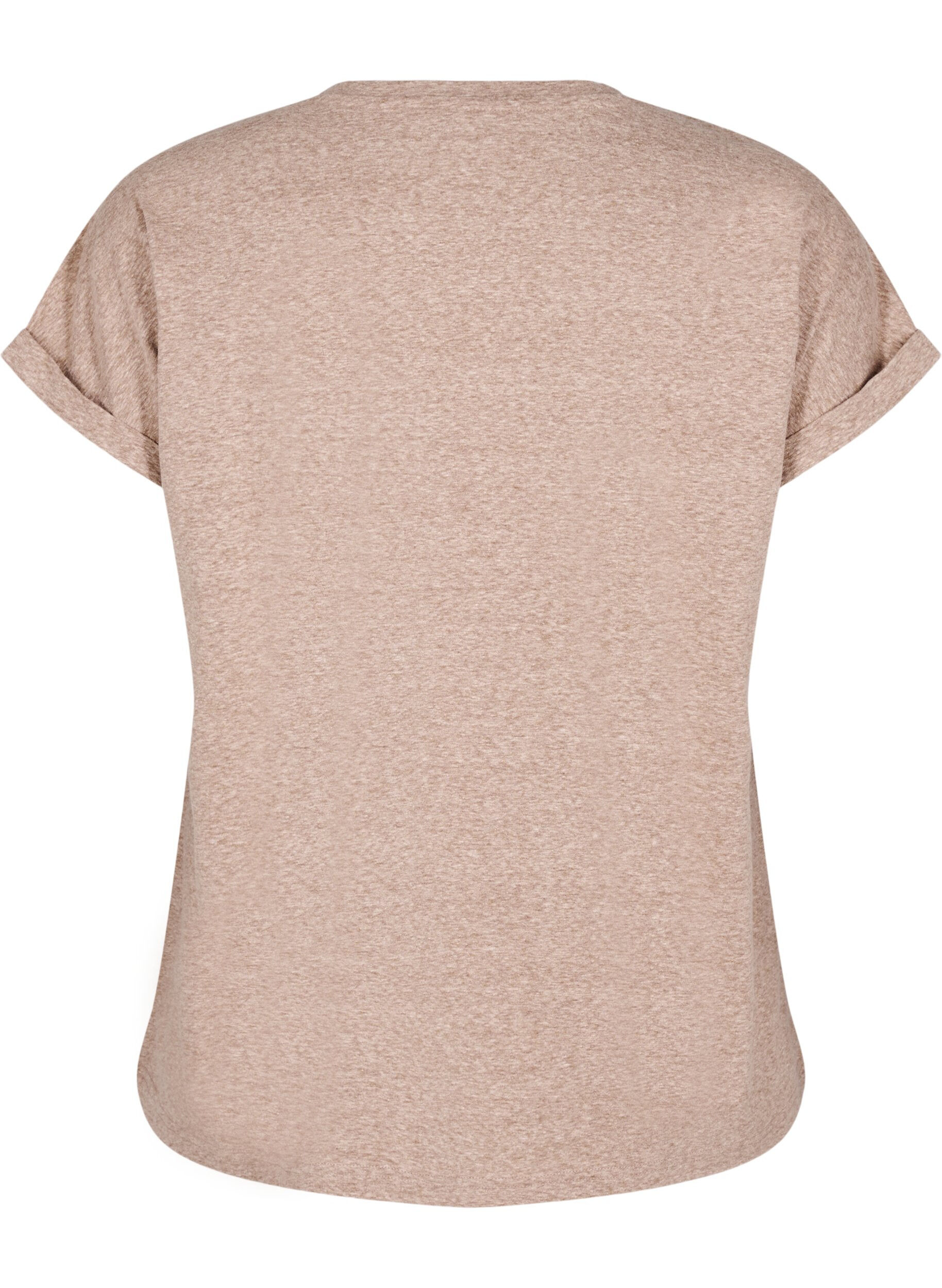 Zizzi Melert T-skjorte med korte ermer, Brun, Packshot image number 1