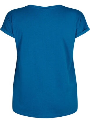 Kortermet T-skjorte i bomullsblanding, Petrol Blue, Packshot image number 1