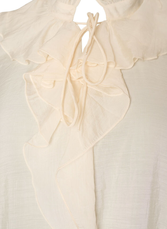 Viskosebluse med volanger og lange ermer, Vanilje, Packshot image number 2