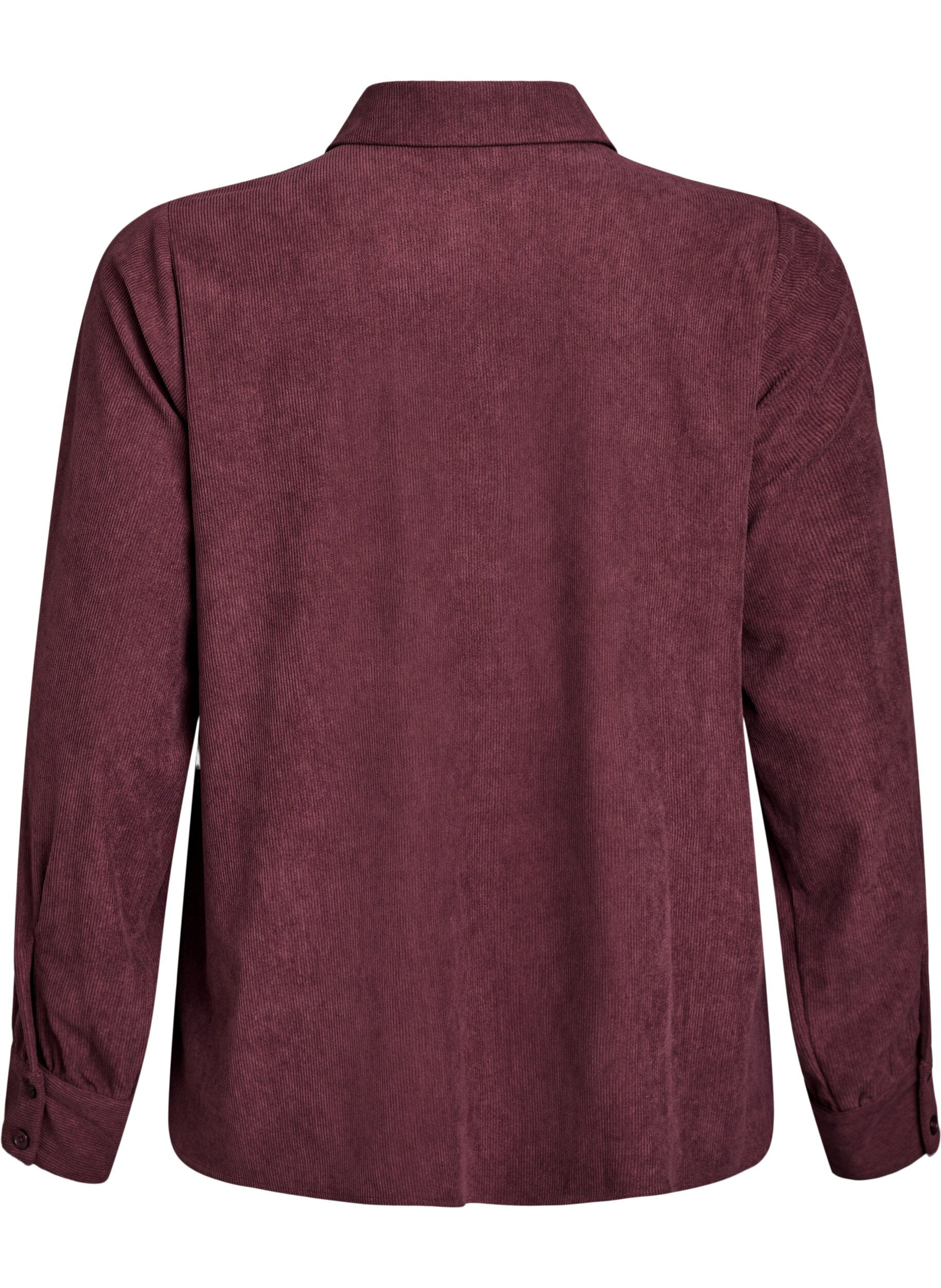 Zizzi Langermet skjortebluse i cordfl&oslash;yel, M&oslash;rk Bordeaux, Packshot image number 1