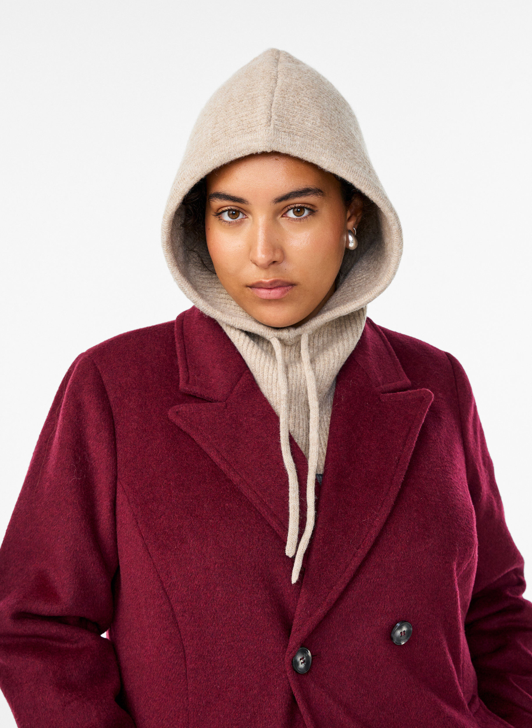 Strikket balaclava med snorer, Beige, Model