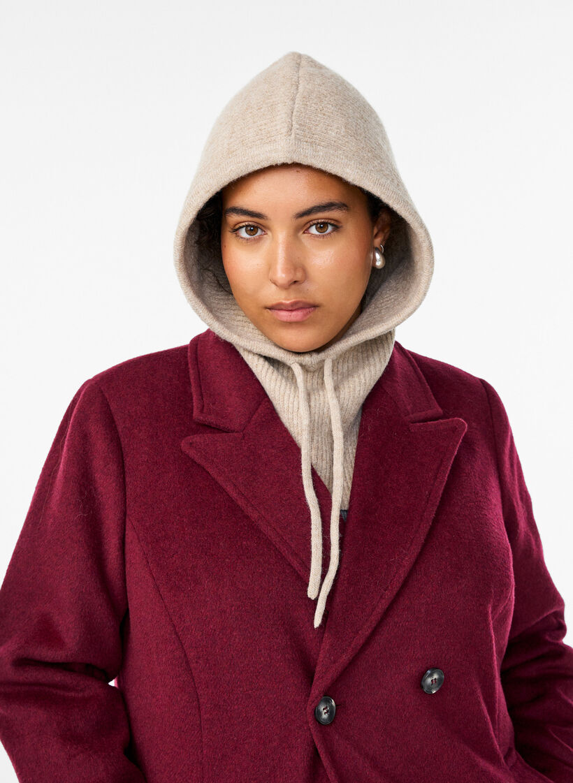 Strikket balaclava med snorer, Beige, Model image number 0