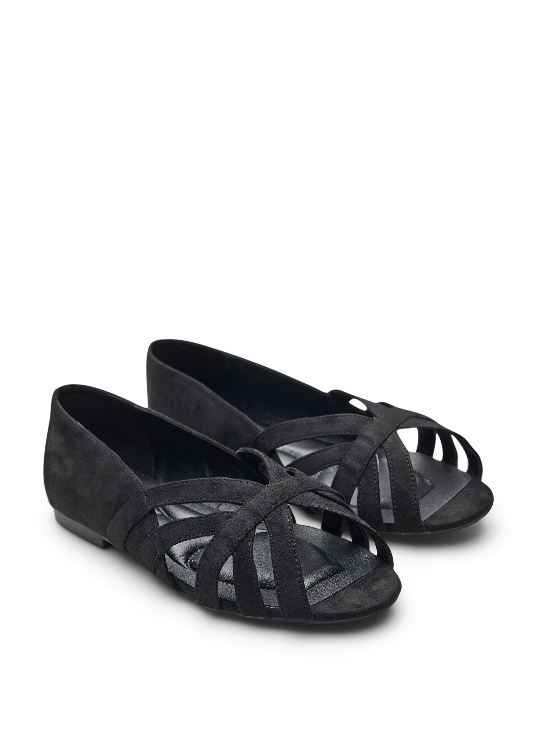 ZizziBallerina i imitert semsket skinn med kryssede stropper, Svart, Packshot image number 1