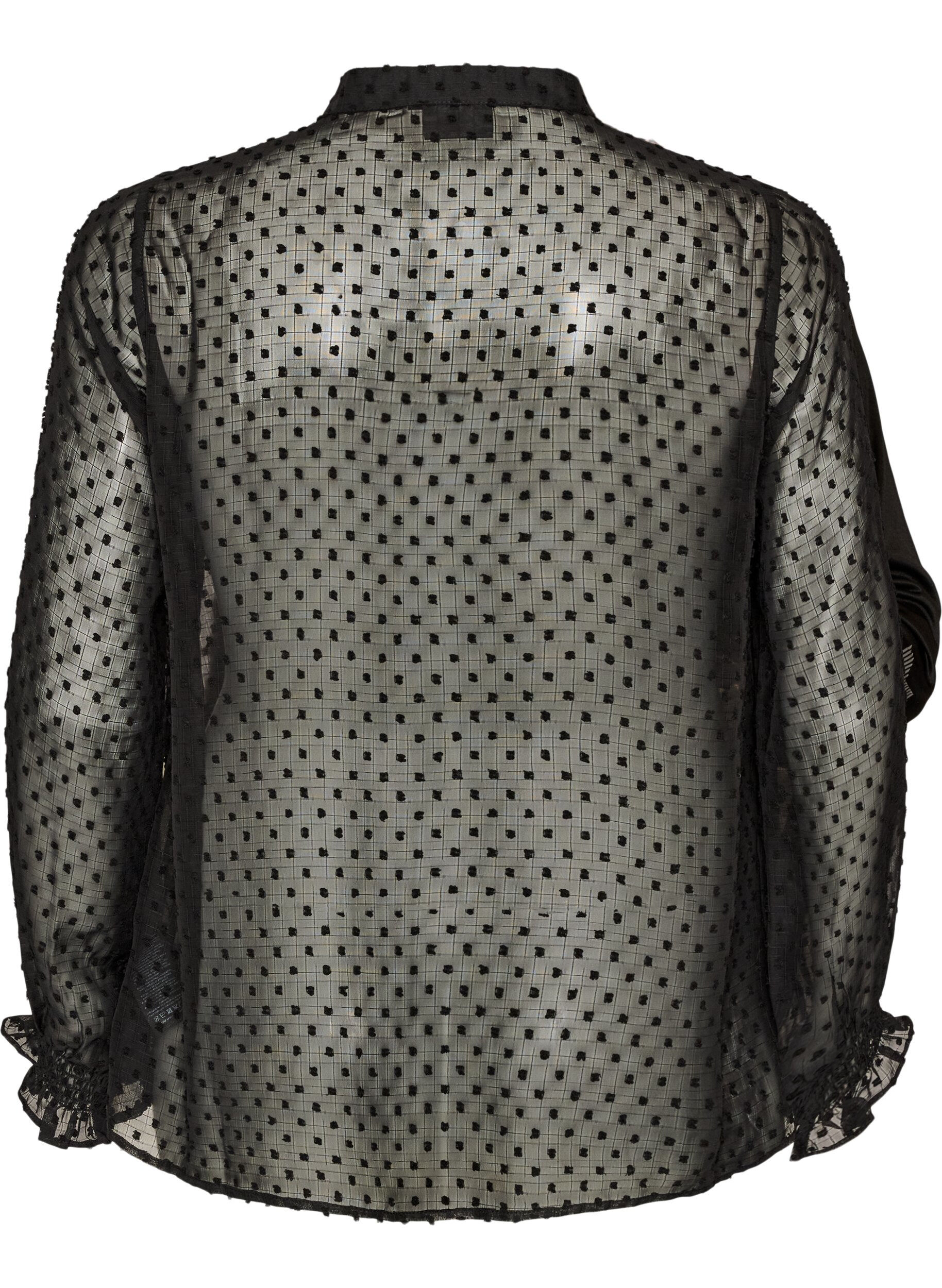 ZizziSkjortebluse med blondeinnlegg og prikkem&oslash;nster, Svart, Packshot image number 1