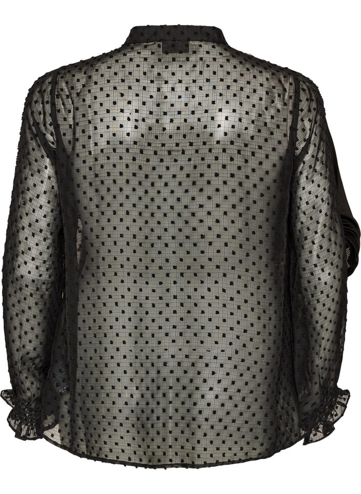 Skjortebluse med blondeinnlegg og prikkem&oslash;nster, Svart, Packshot image number 1