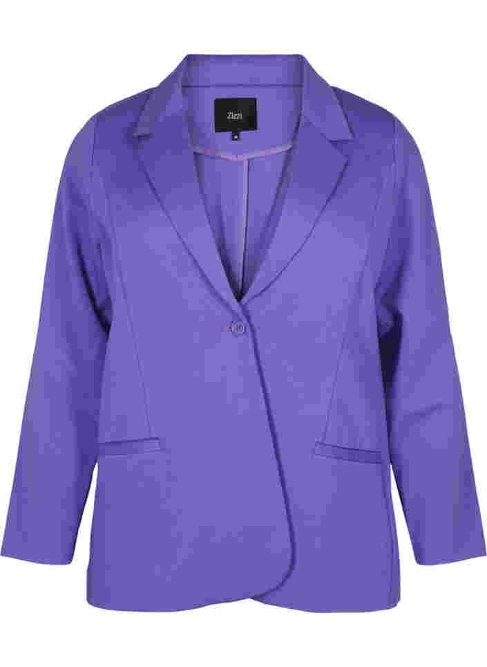Enkel blazer med knapp og pyntelommer, Ultra Violet, Packshot image number 0