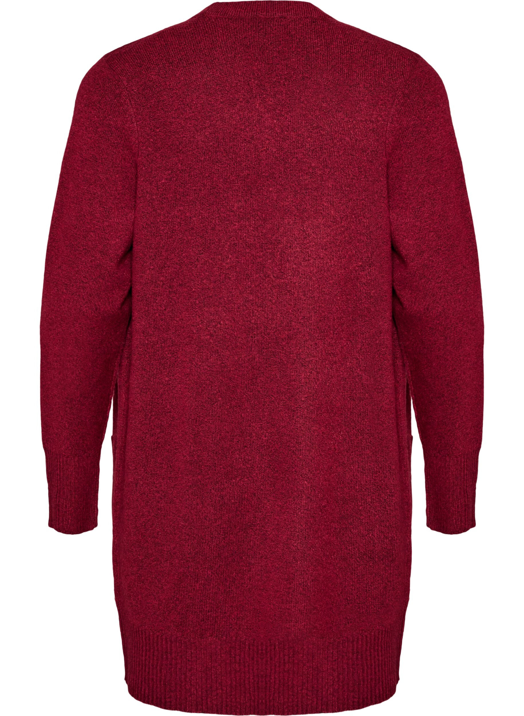 ZizziRibbestrikket cardigan med lommer, R&oslash;d, Packshot image number 1