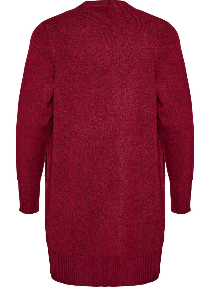 Ribbestrikket cardigan med lommer, R&oslash;d, Packshot image number 1