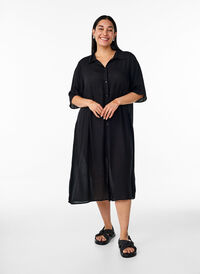 Midiskjortekjole med korte ermer, Black Midiskjortekjole med korte ermer, Black, Model