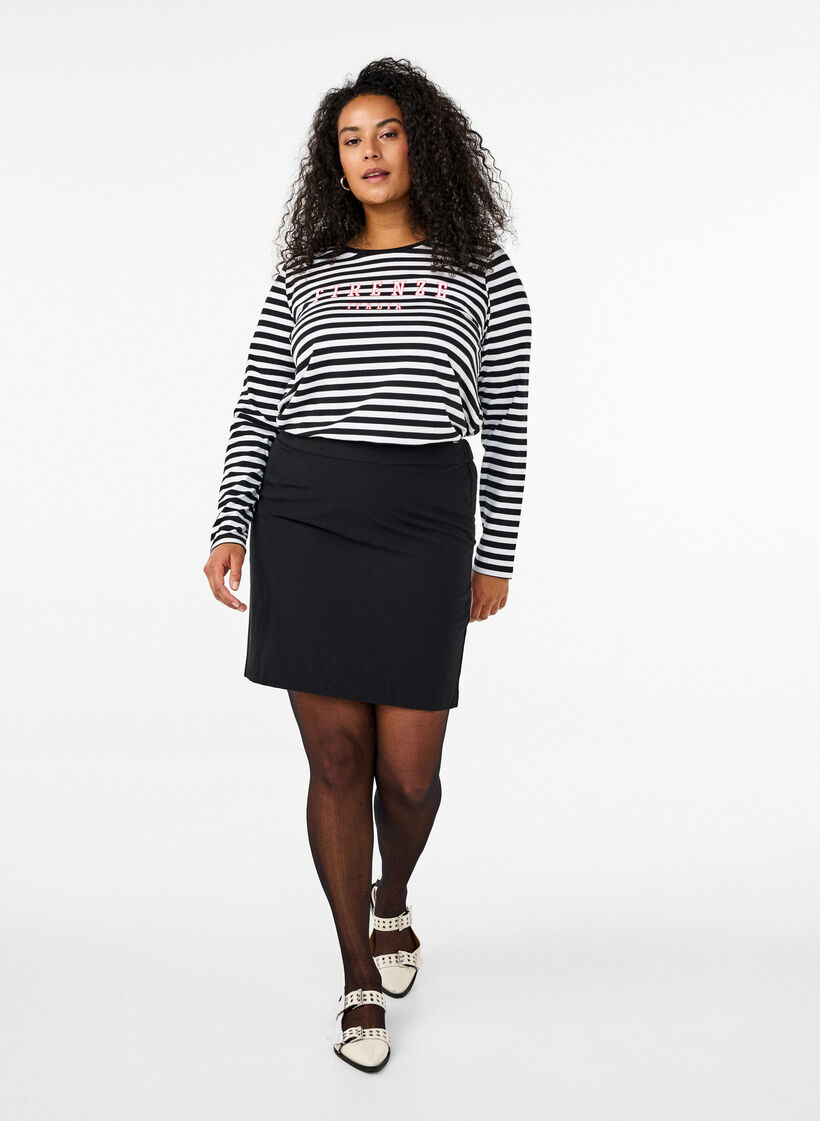 Stripete bluse med motiv, White w.Black Stripe, Model image number 1