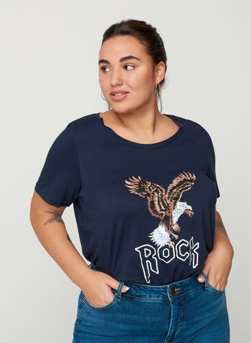 Kortermet t-skjorte med print, Navy Blazer/Rock, Model image number 0