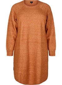 Kort strikket kjole med rund hals, Orange Kort strikket kjole med rund hals