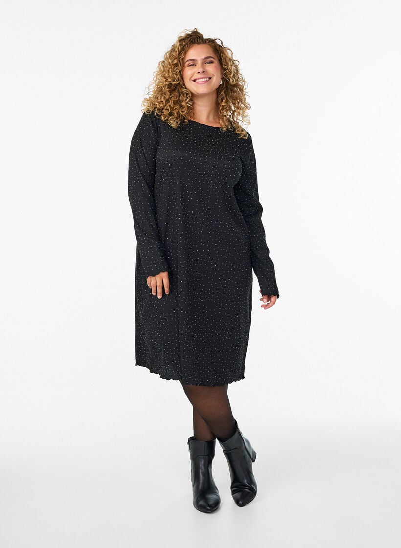 Kjole med rhinesteiner og bølgekant, Black, Model